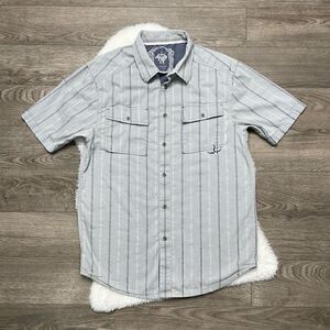 PRANA Button Up Shirt Mens Small Short Sleeve Grey Organic Cotton
